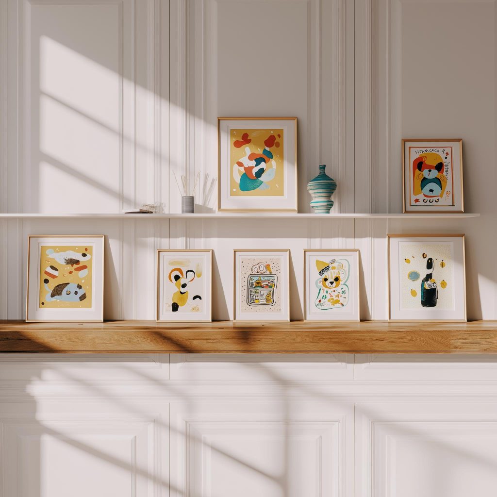 Cheap ways to decorate living room using a minimalist gallery wall of framed art