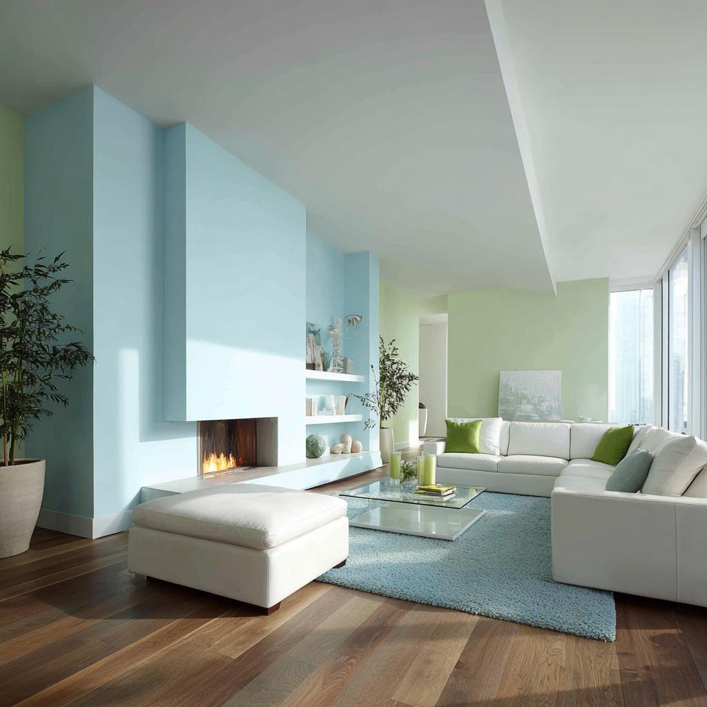 Combination with light blue modern green accented living