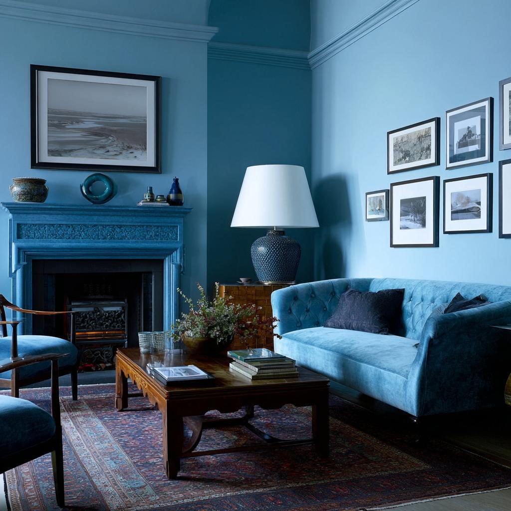 Light blue and black combination living room decor