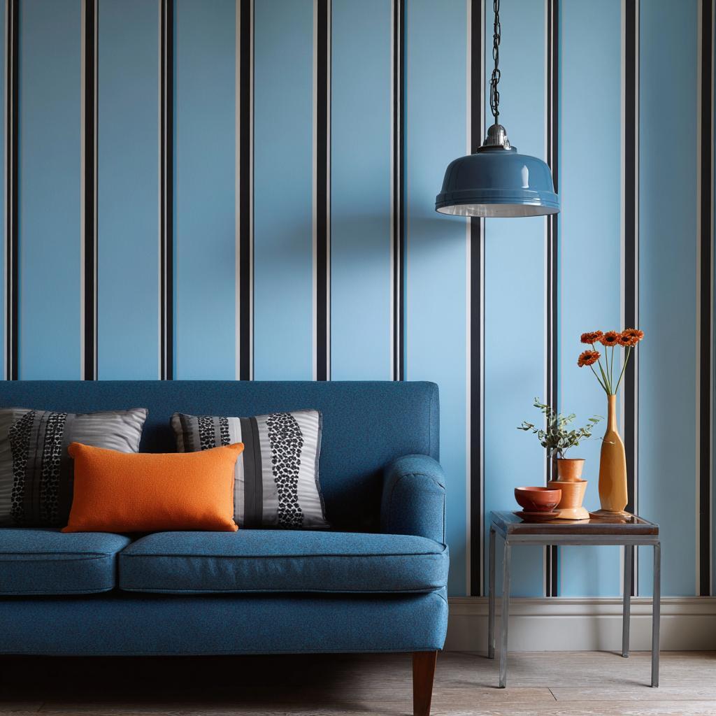 Light blue and black combination modern striped living room