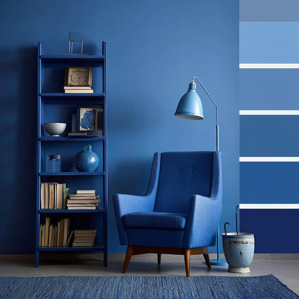 Light blue and dark blue combination modern monochrome reading corner