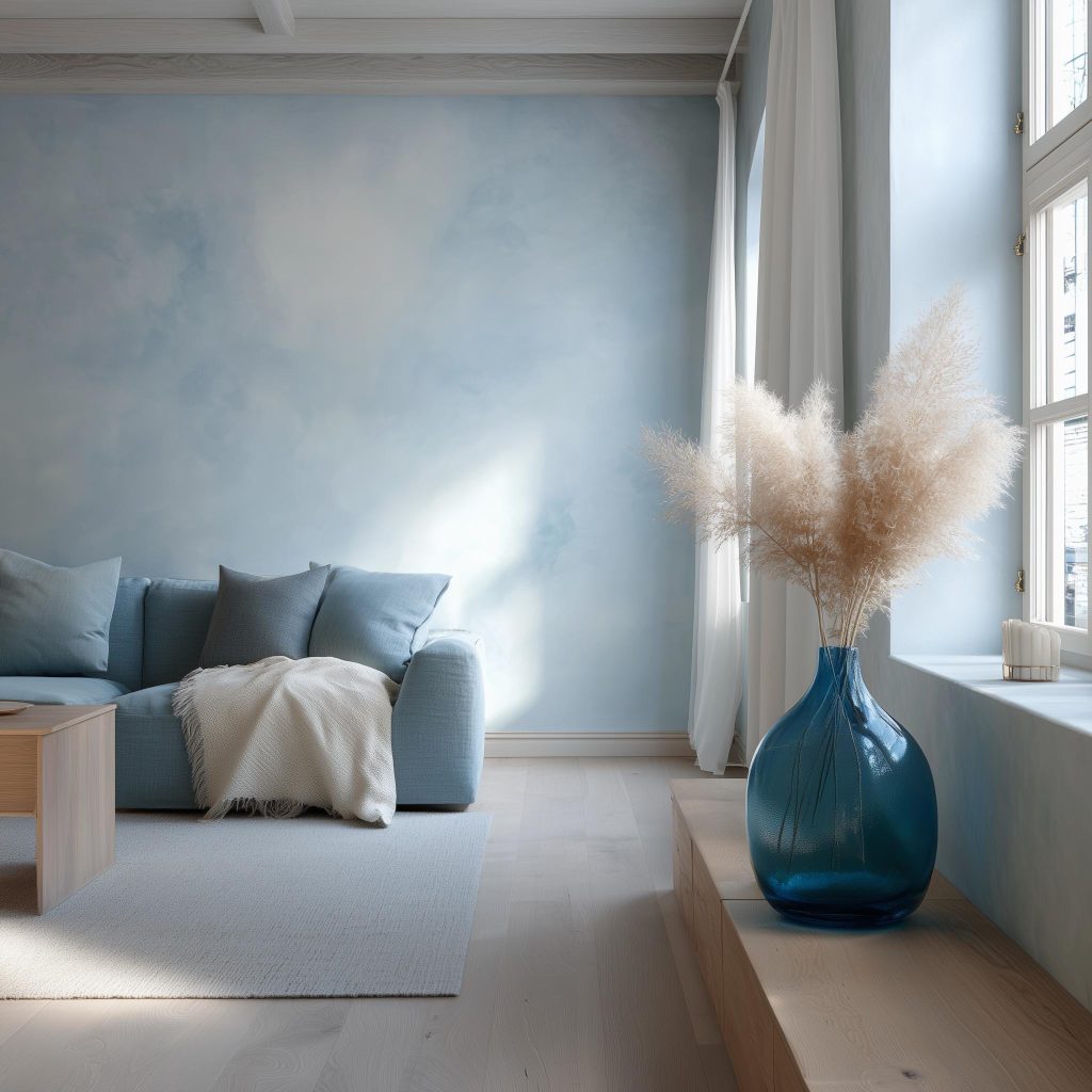 Light blue wall paint combinations minimalist Scandinavian living space