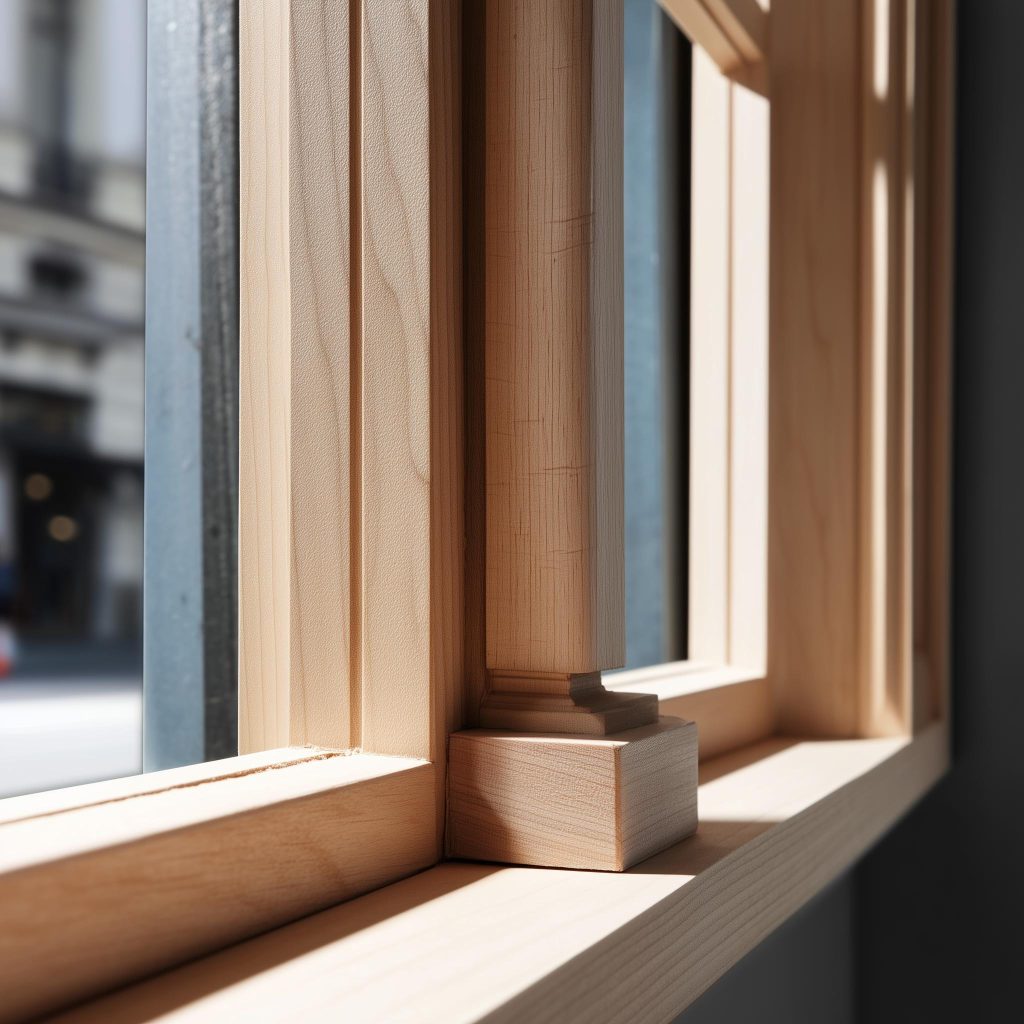 Natural light wooden window colour combination for contemporary home architecture.