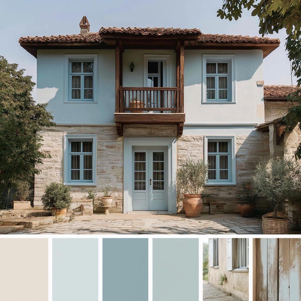 A serene pale blue window colour combination for Mediterranean homes.