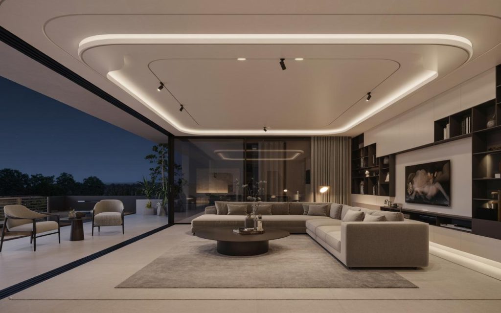 Latest ceiling design for living room with LED lighting and sleek false ceiling layout