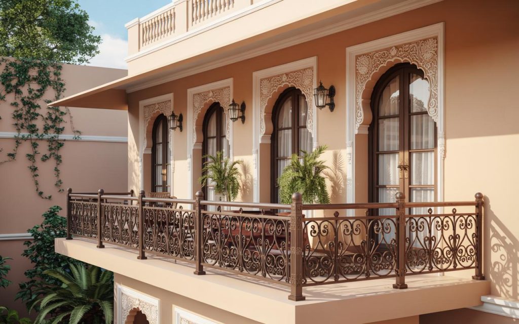 Elegant wrought iron railing designs for balcony featuring ornate patterns and classic exterior style