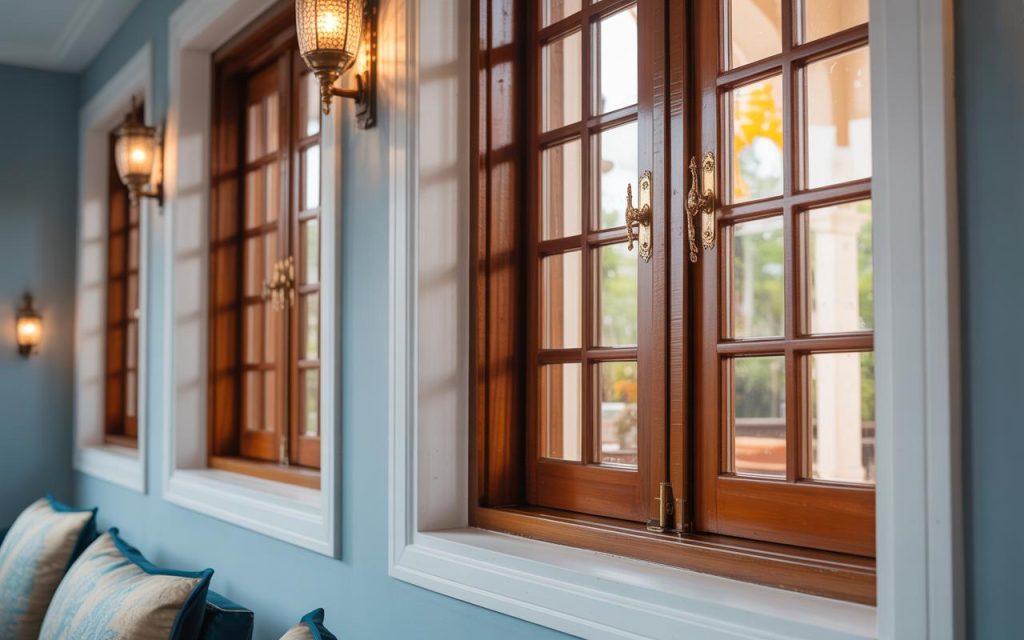 Classic window direction as per vastu with wooden framed windows allowing sunlight and positive airflow