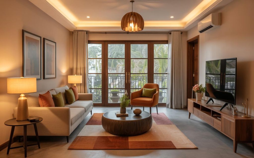 Modern windows as per vastu living room with glass doors enhancing light flow and balanced energy