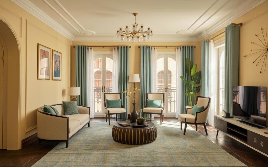 Elegant windows position as per vastu living room with symmetrical layout and ample natural light