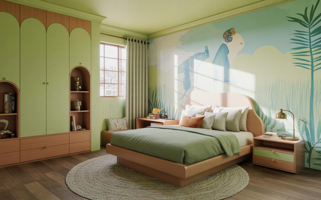 Modern Vastu tips for kids room with green theme bed placement and calm study environment