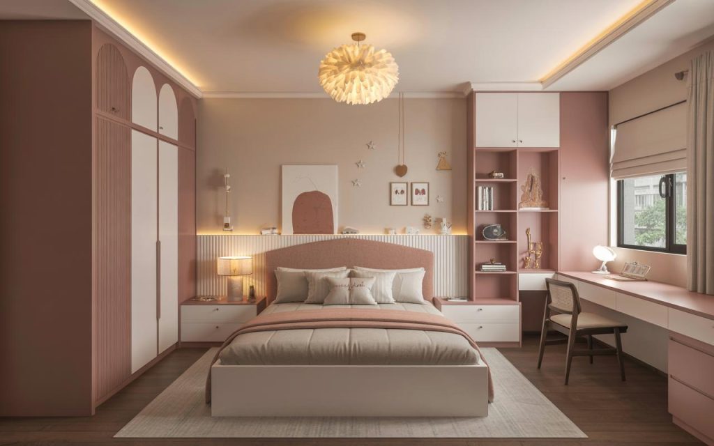 Modern Vastu tips for kids room with study desk bed placement and soft lighting