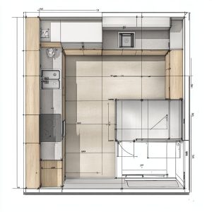 Topview modular kitchen price layout with precise design and planning details
