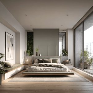 Spacious bedroom double bed design blending comfort with elegant modern style