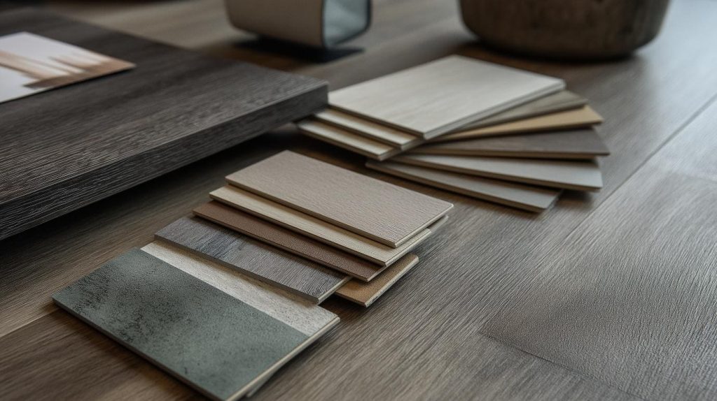 Contemporary kitchen featuring matte teal cabinets and woodgrain laminate sheets on upper storage.