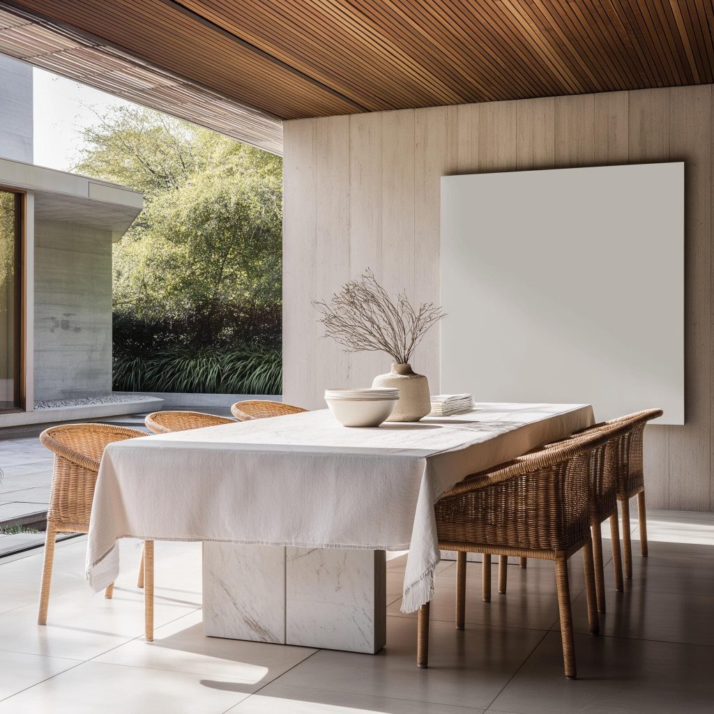 Large rectangular table showcasing standard dining room table dimensions for comfortable family use.