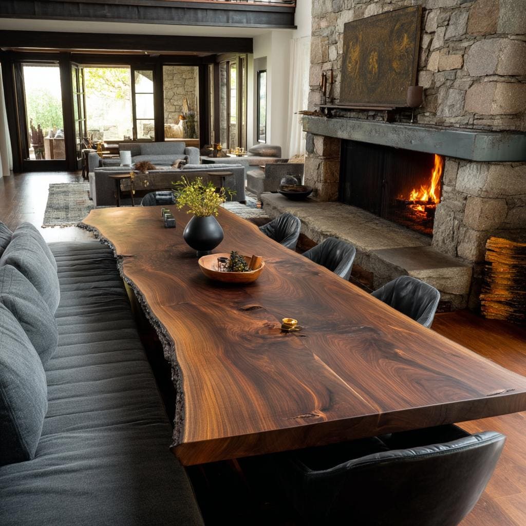 Large rectangular table showcasing standard dining room table dimensions for comfortable family use.