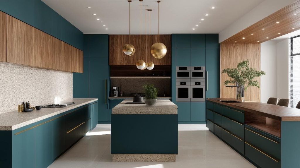  Large kitchen island and cabinetry showcasing the aesthetic sunmica vs laminates debate for homes.