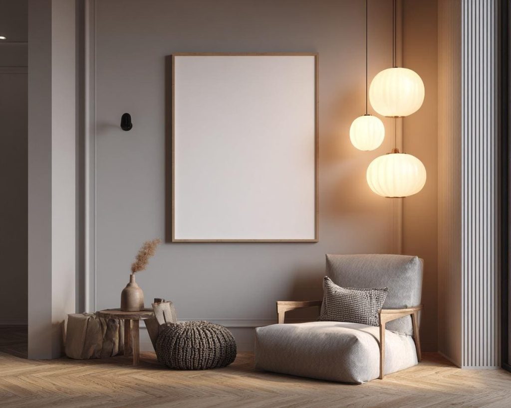  Minimalist wall hanging lights for living room accentuation beside a large framed art.