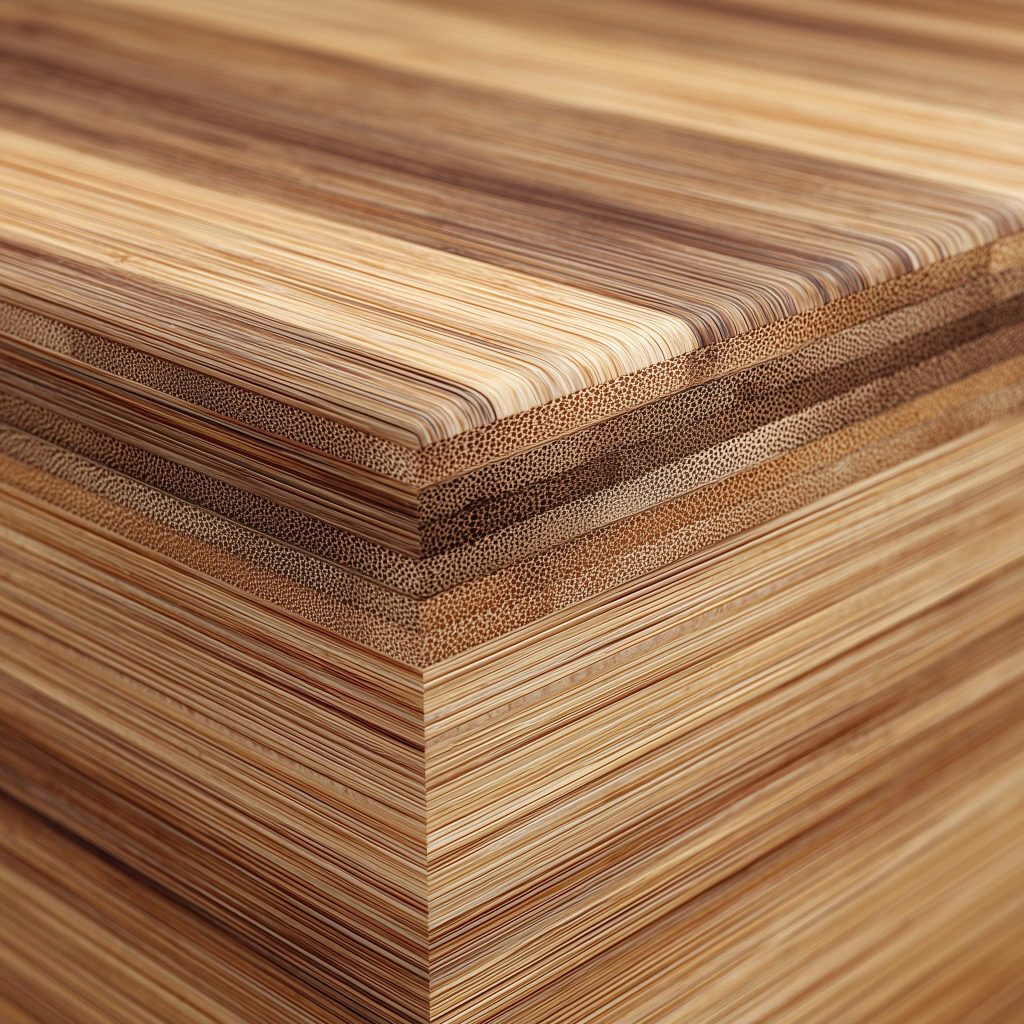Close up view of the layered structure of common types of wood used for furniture today.