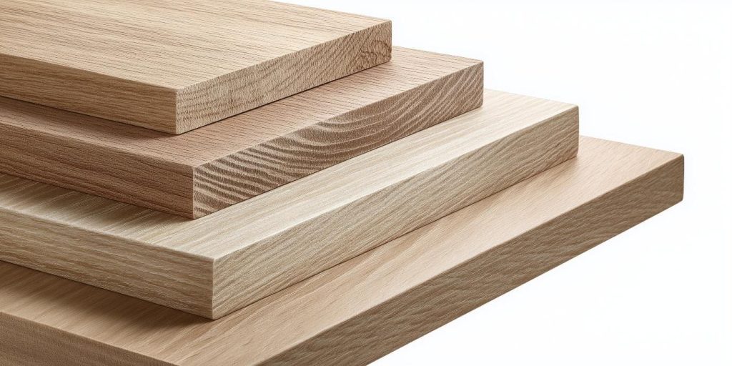 Staked wooden boards showing the durable layers of waterproof plywood for kitchen use.