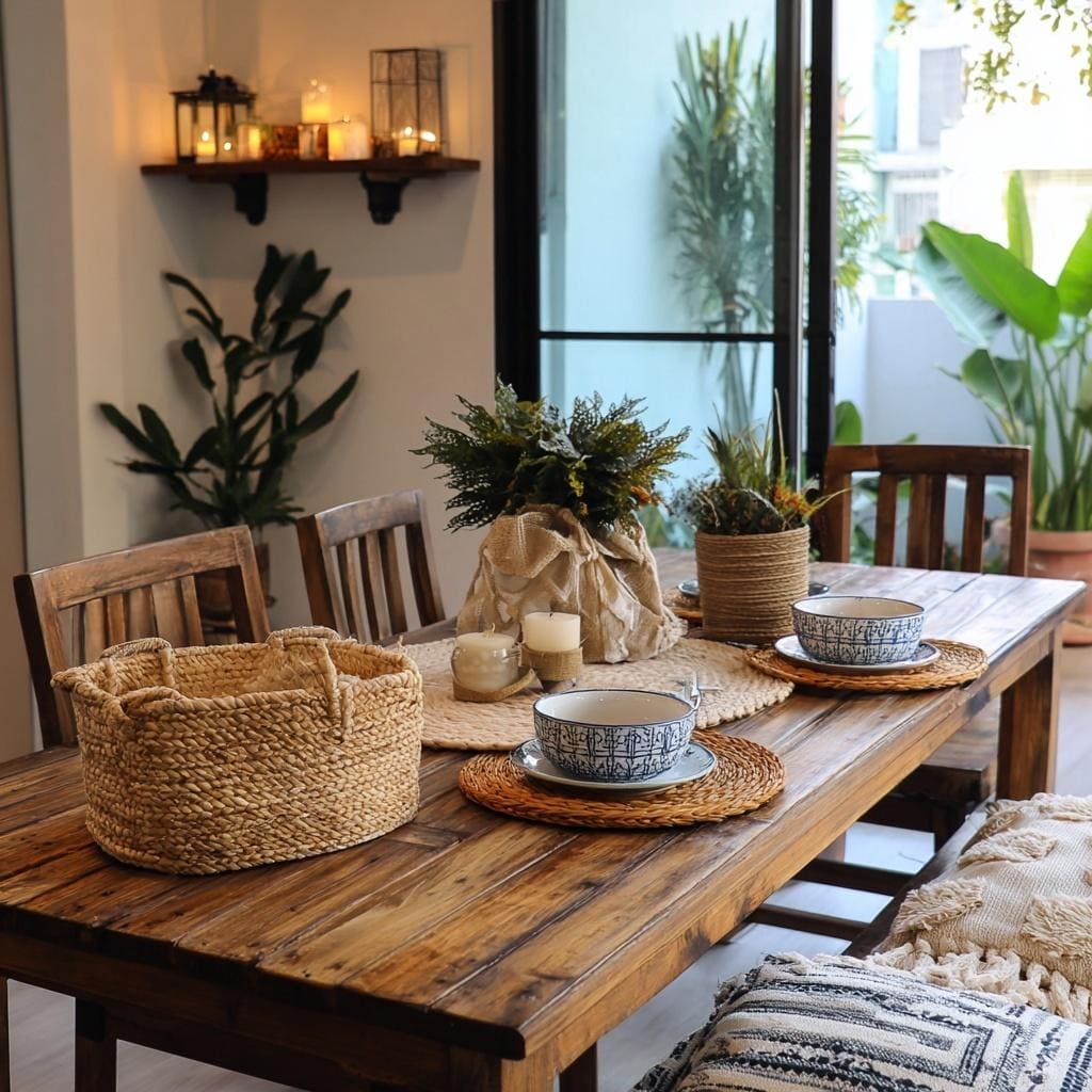 Cozy dining room design trends with rustic wooden table warm lighting and natural decor accents
