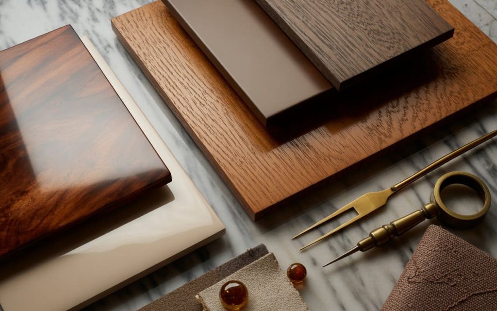 A collection of timber swatches demonstrating a smooth wooden pu polish on various grains.