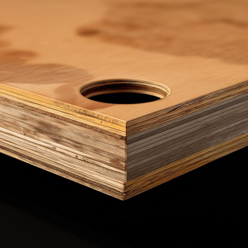 A close up showing cross-layered veneers used in the best plywood for modular kitchen units.
