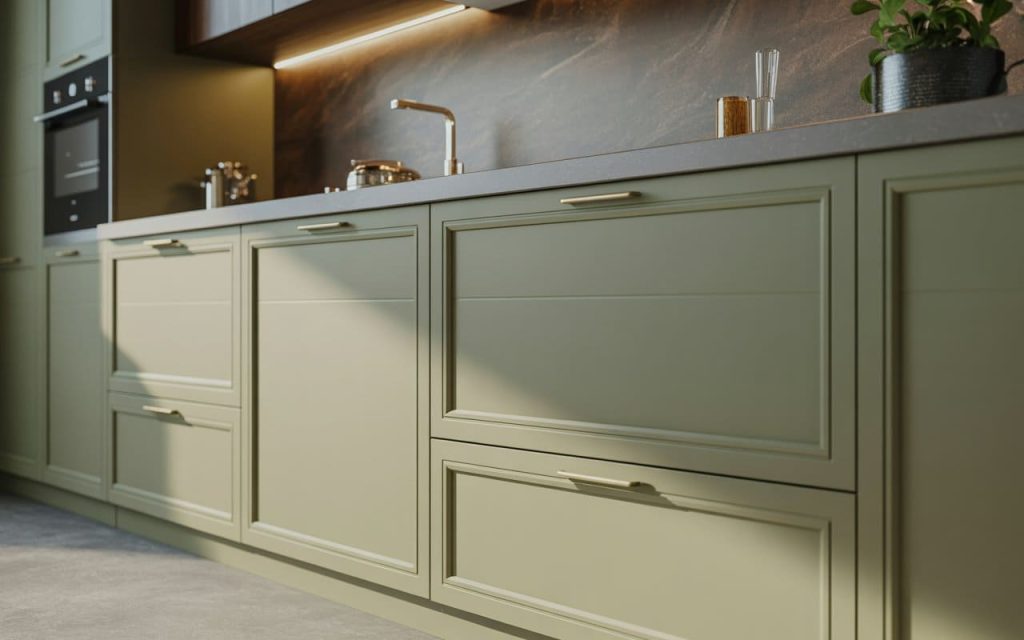 Elegant best material for kitchen cabinets with matte finish and modern handle design