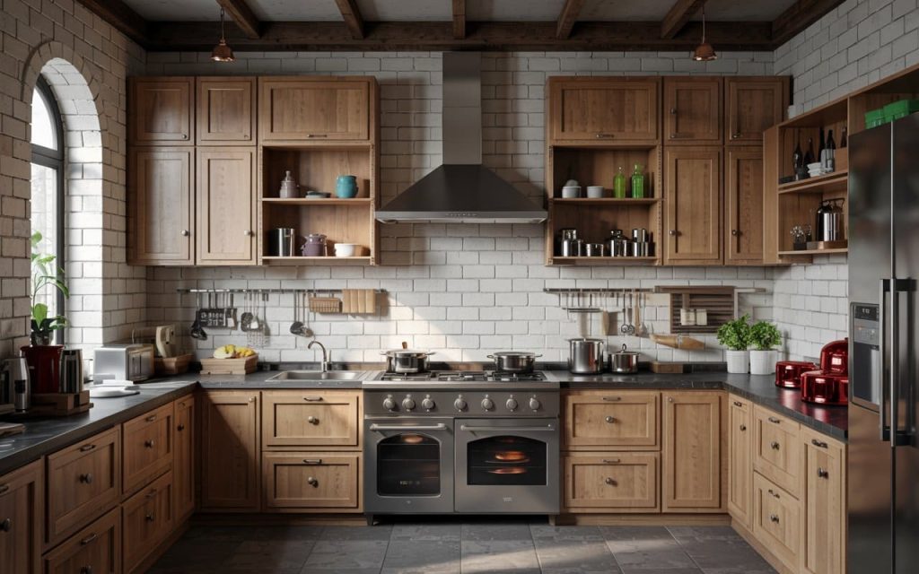 Classic Engineered Wood vs Plywood kitchen cabinets with natural wood finish
