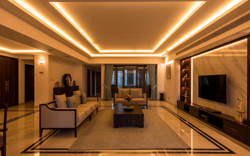 Stylish modern simple pop design hall with warm cove lighting ceiling