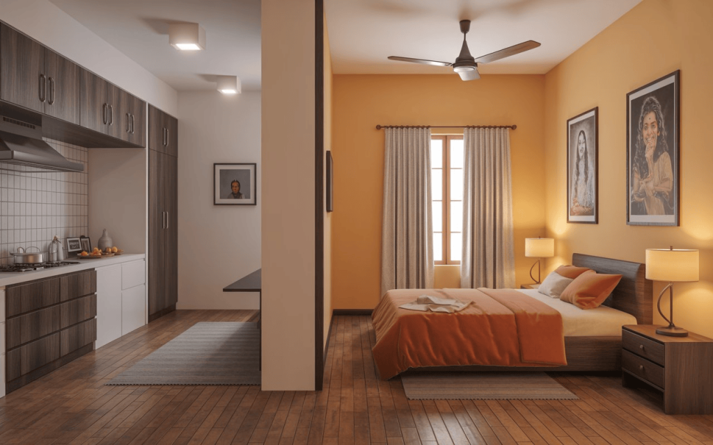  A bedroom separated from the kitchen to help you decide which direction to sleep safely.