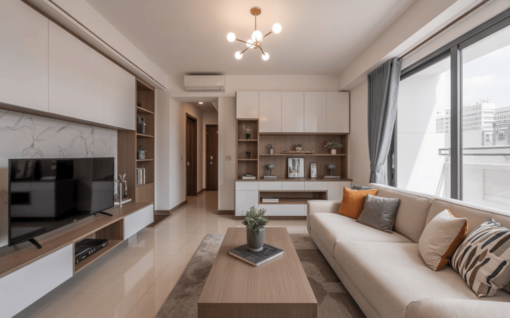 Functional low budget middle class 3 bhk flat interior design with custom modular units.