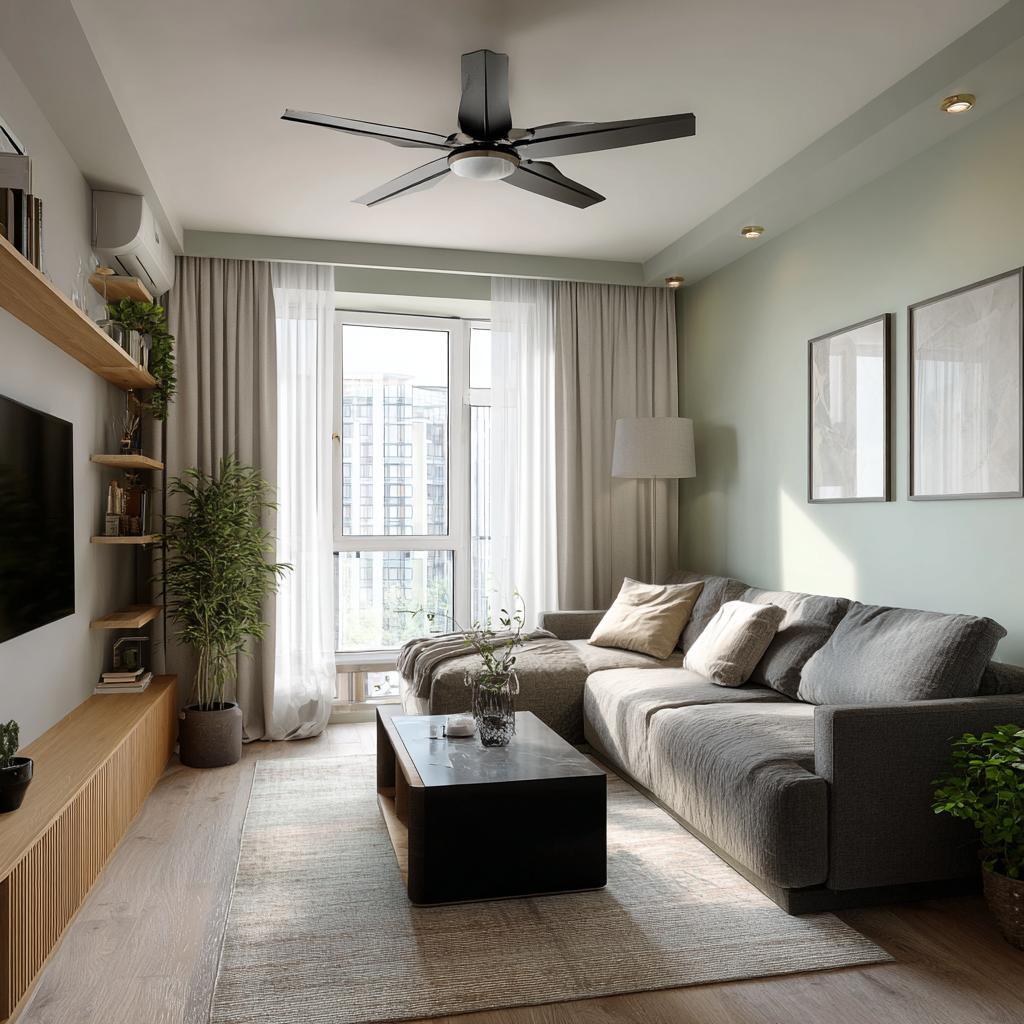 A calming white and sage green pop design colour combination for a small apartment.