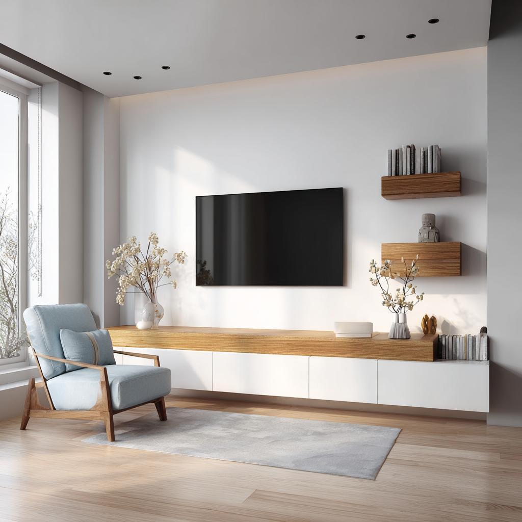 A sleek vertical slated tv panel unit with integrated black storage drawers.