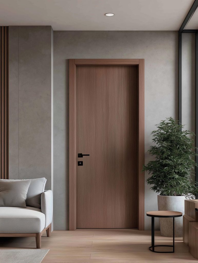 WPC door in modern home interior corridor