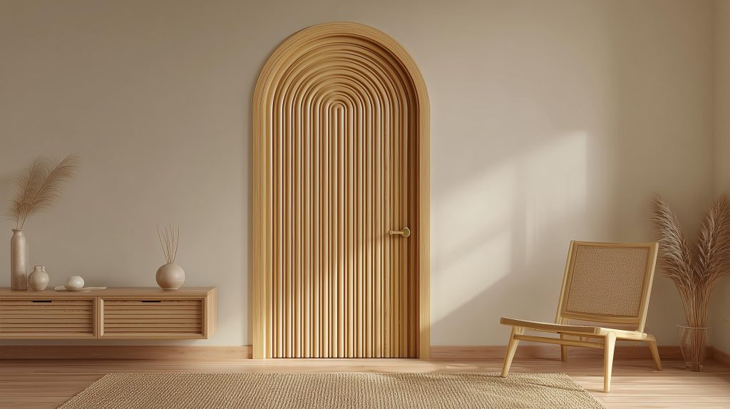 Decorative arched WPC door with fluted panel design