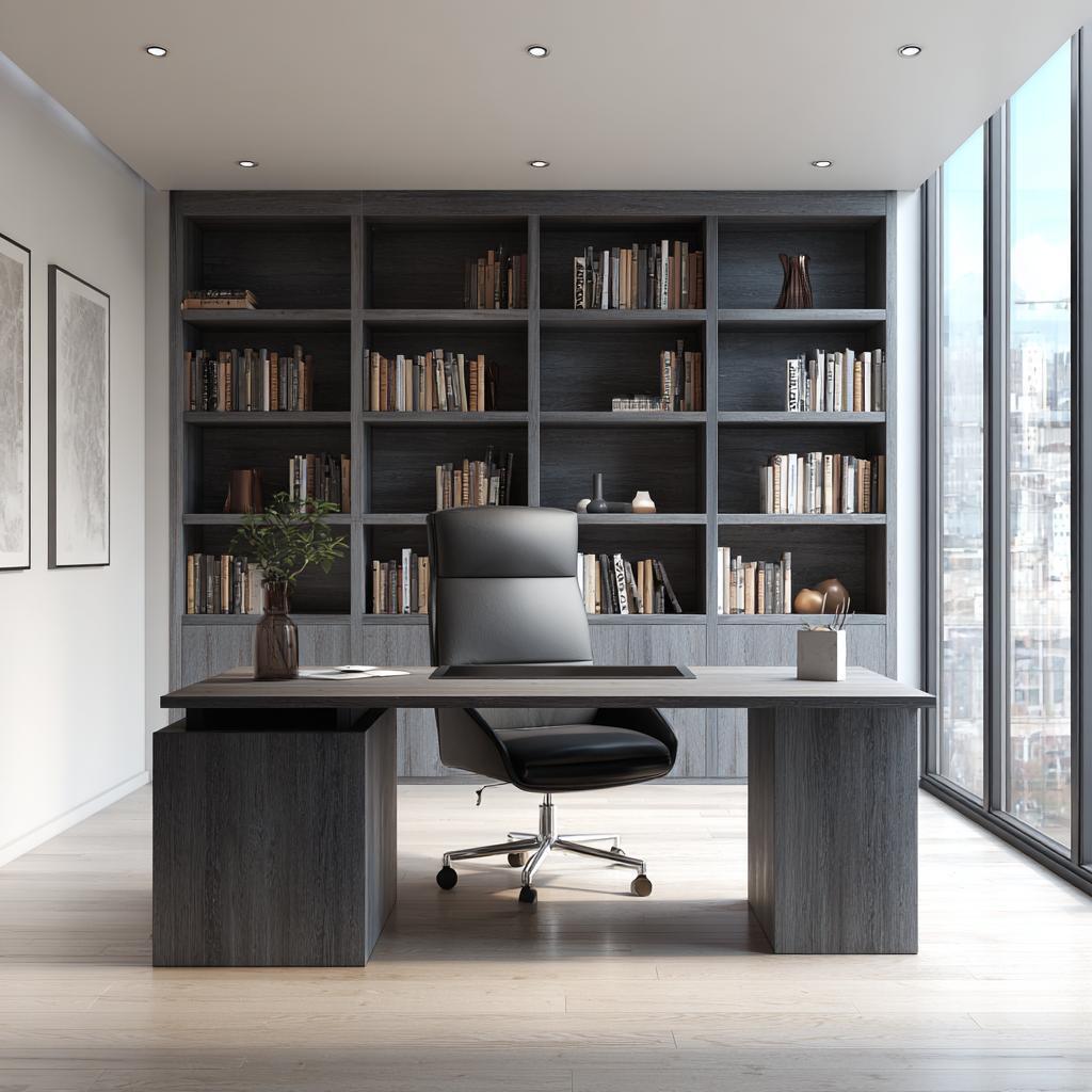 Modern executive home office desk setup