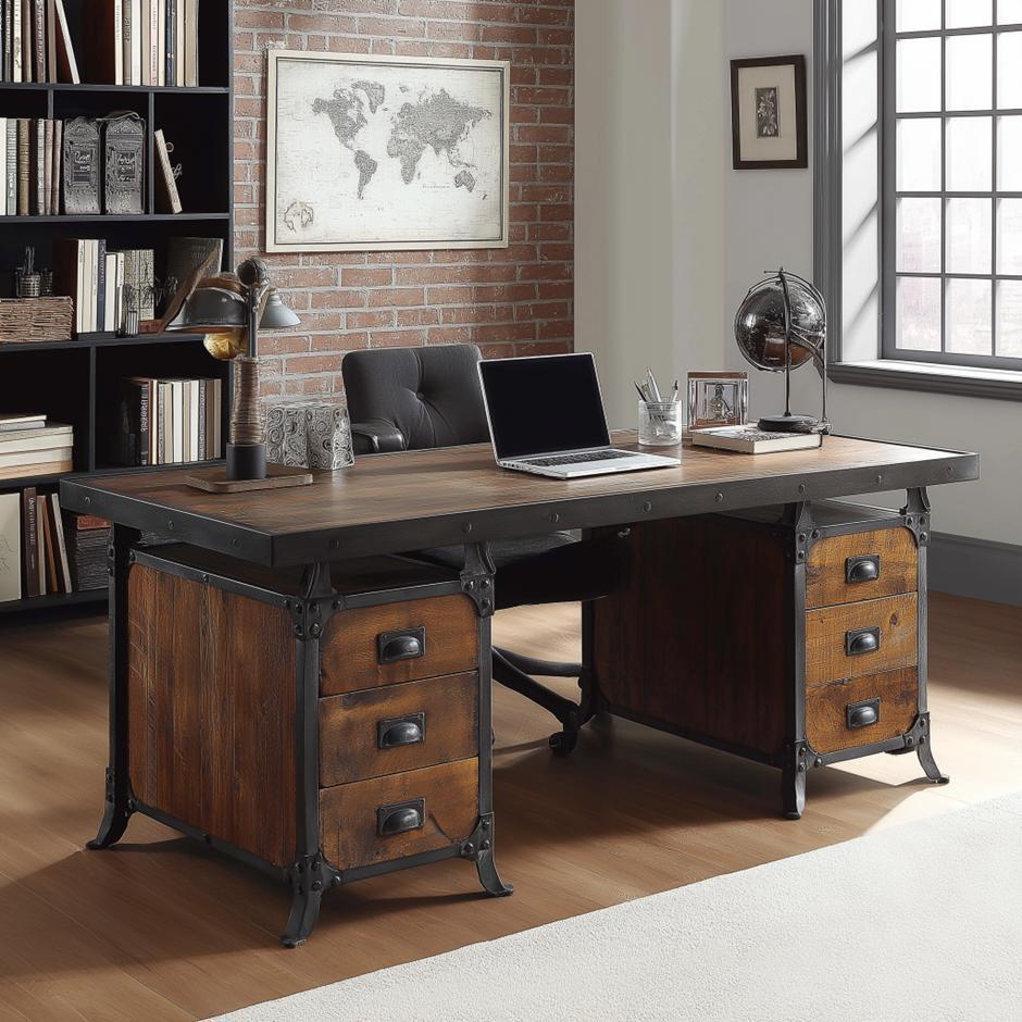 Antique walnut home office desk setup