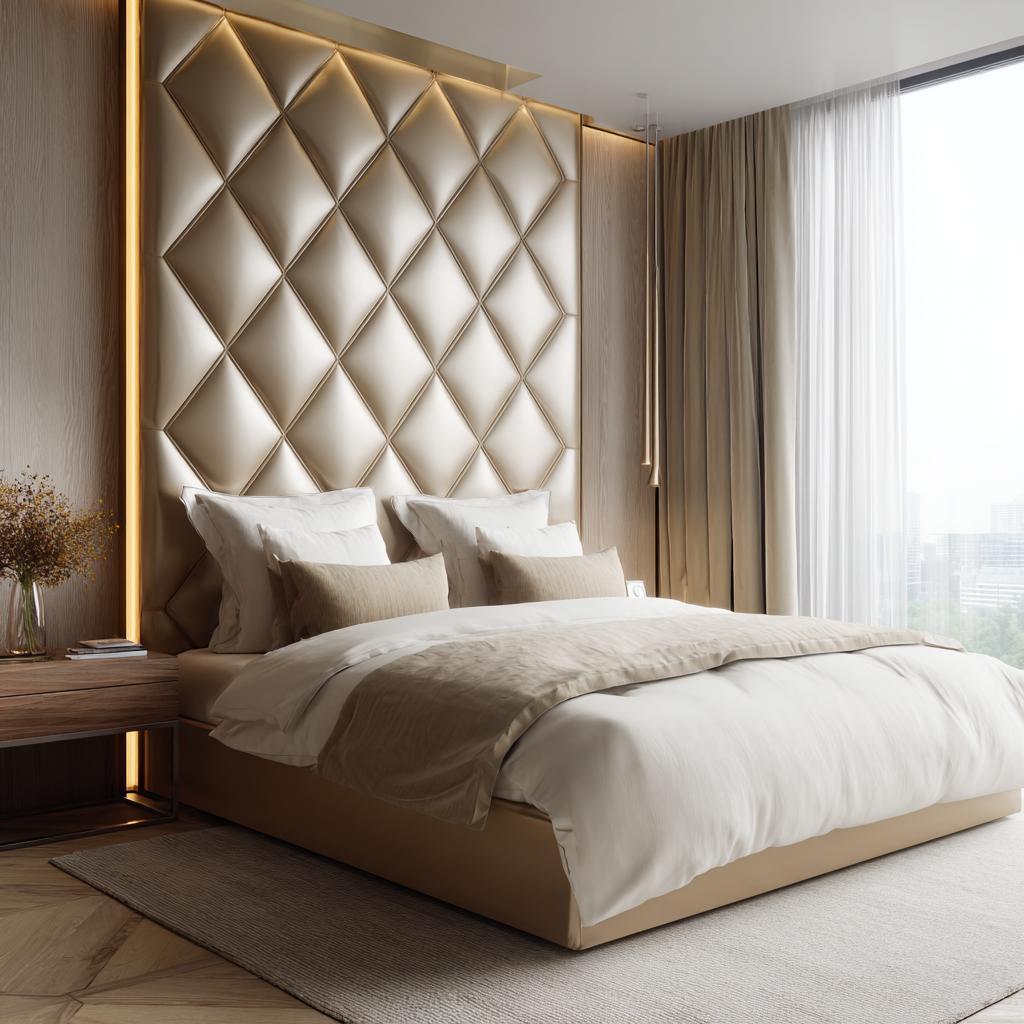 Luxury upholstered headboard with diamond tufted design