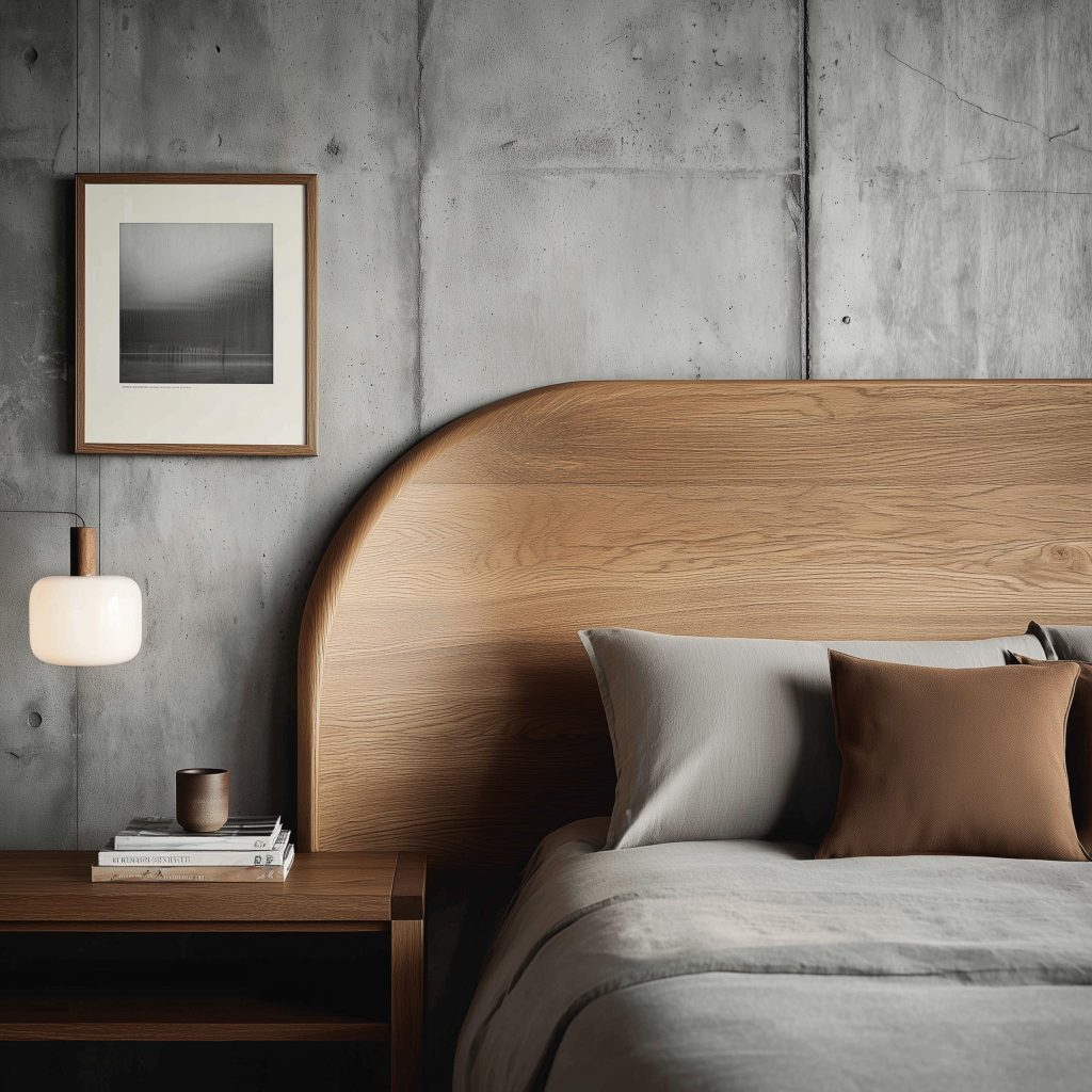 Minimalist curved wooden headboard design for bedroom