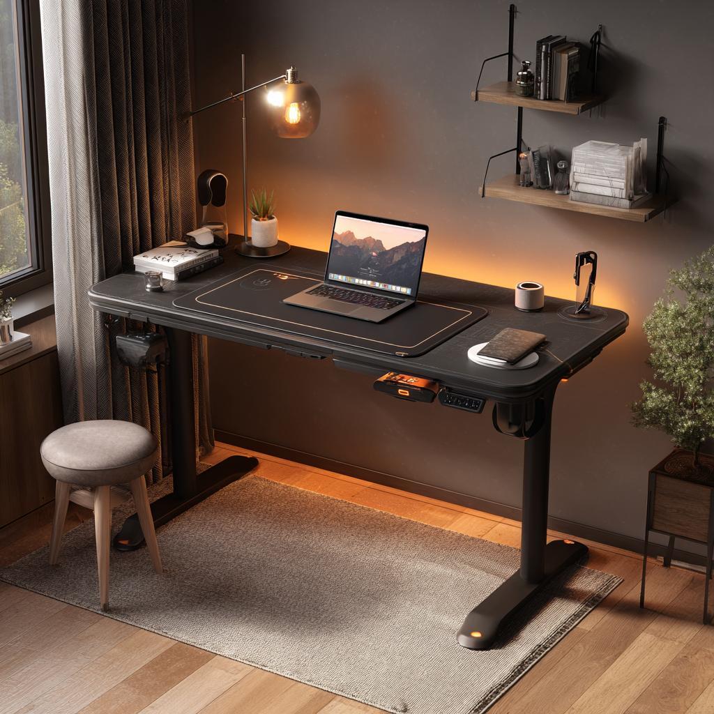 Adjustable stand-up desk setup for home office