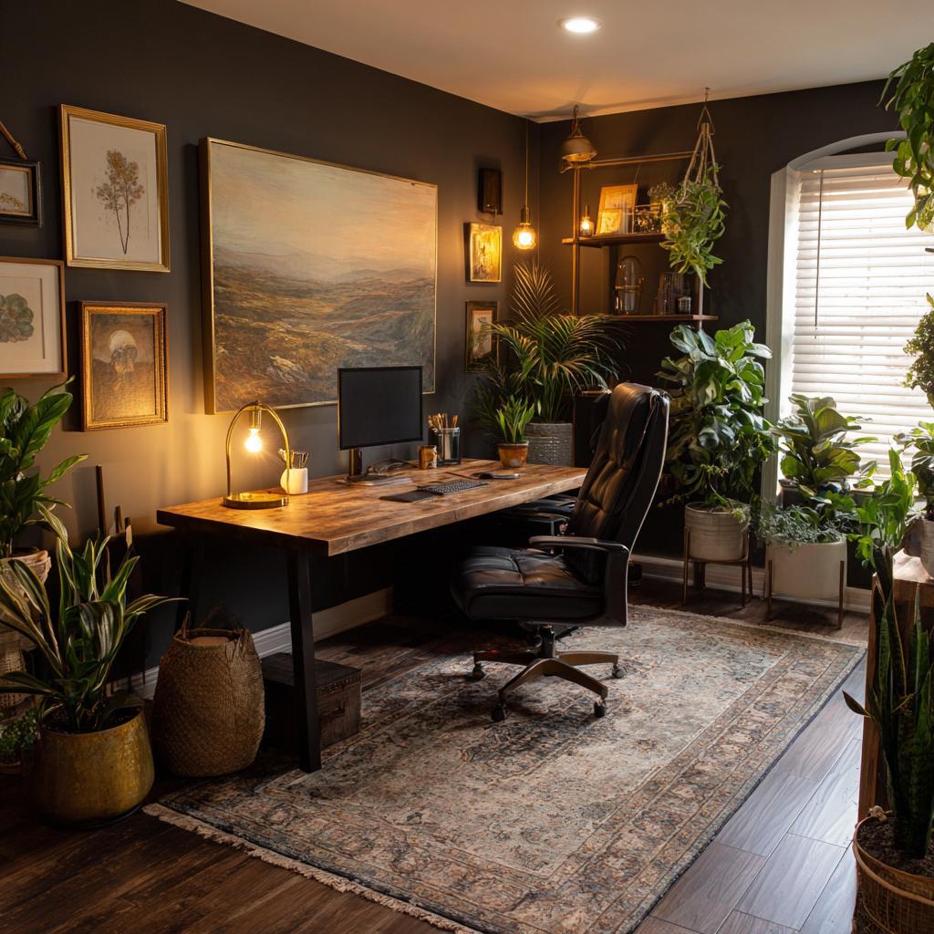 Antique feng shui home office desk setup