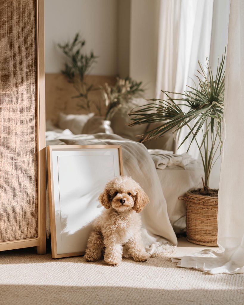 Pet-friendly living room interior design with flooring options