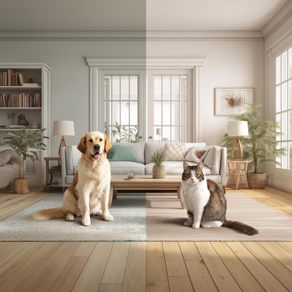 `Modern living room design with pet-friendly flooring options`