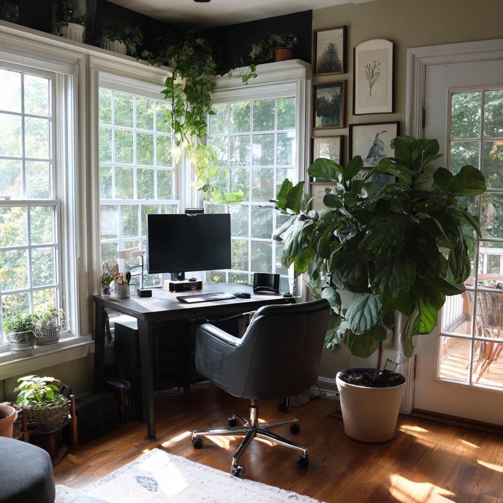 Modern living room corner decoration with stylish work setup