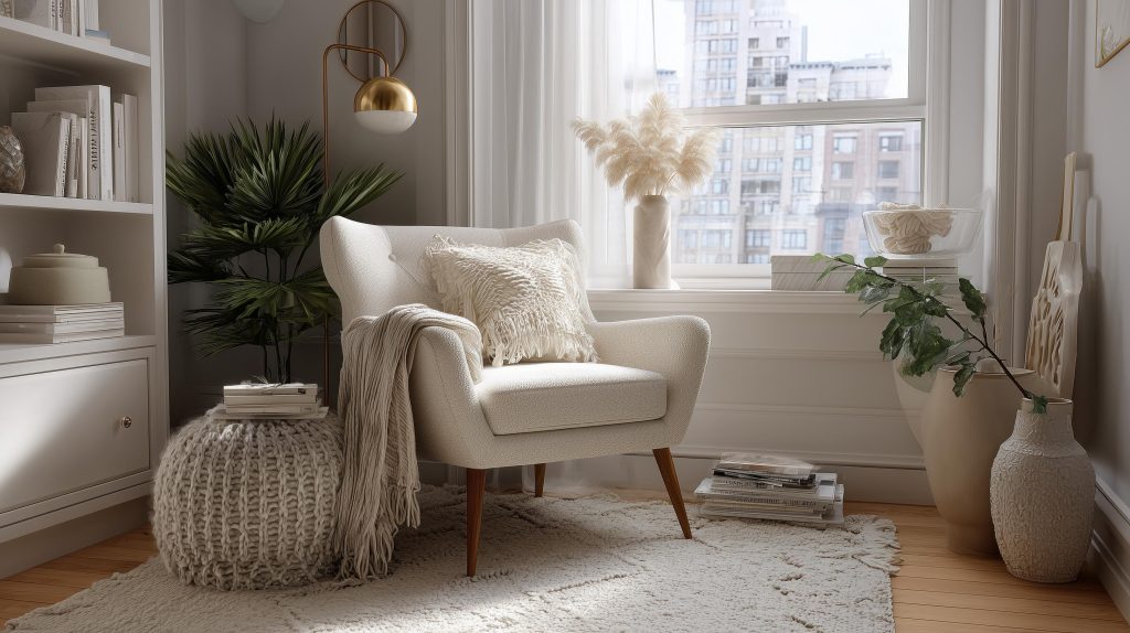 Cozy living area reading corner decorating ideas