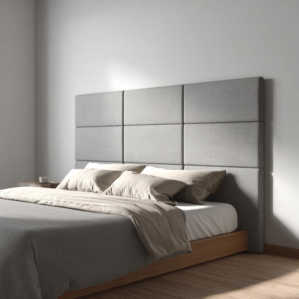 Modern upholstered headboard with grid panel design
