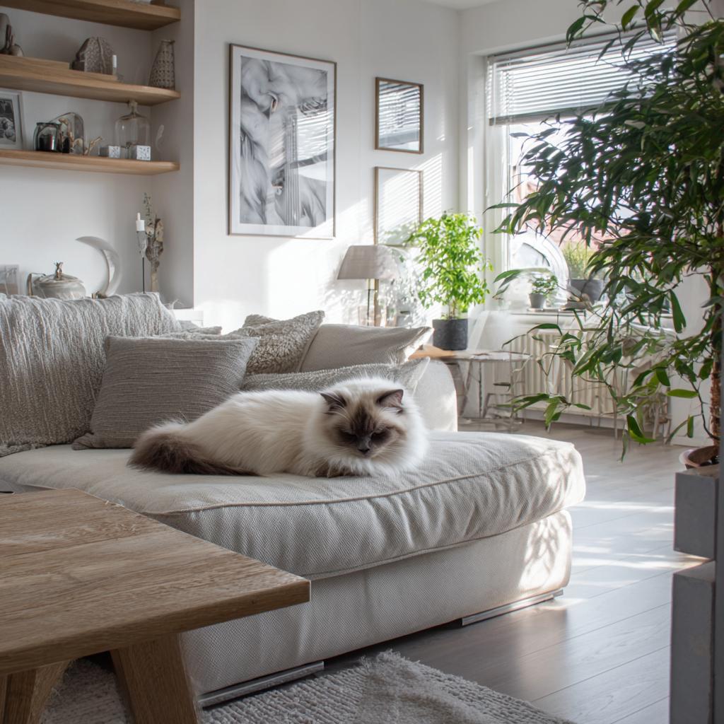 Modern living room interior design with pet-friendly upholstery