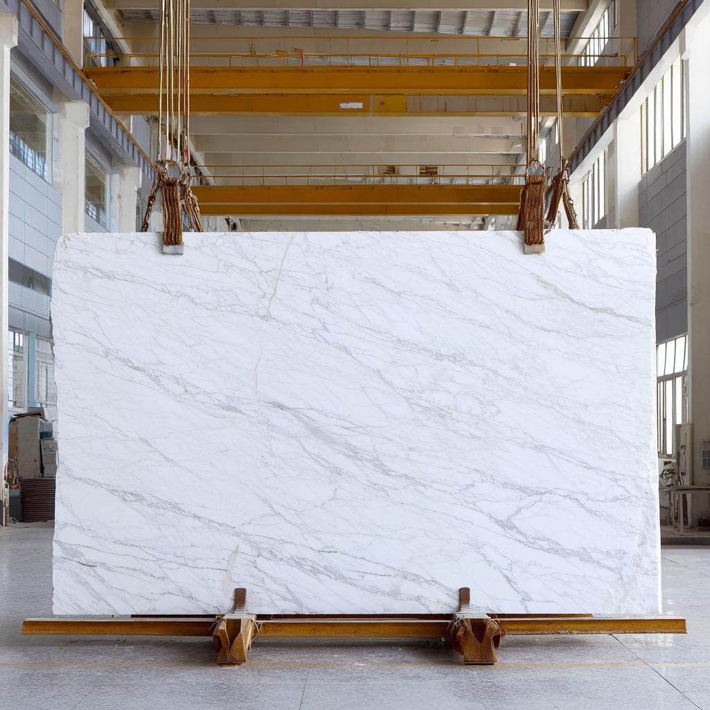 Premium makrana white marble slab with natural veining, polished finish, and elegant stone texture
