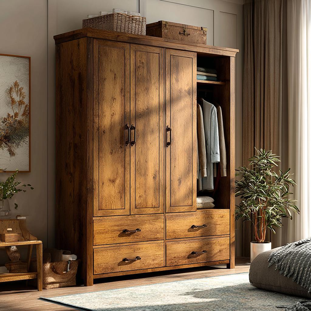 Elegant almirah position as per vastu with wooden wardrobe placed neatly in well-lit bedroom corner